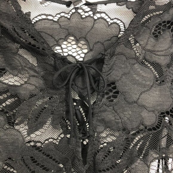 NWT Guess Black Lace Up Sheer Floral Lace Corset Bodysuit Mesh 1/4 Sleeve size S - Picture 14 of 16